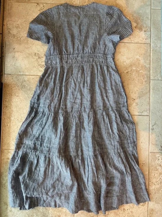 Quince Womens 100% European Linen Tiered Maxi Dress Chambray Stripe XL - Picture 9 of 11